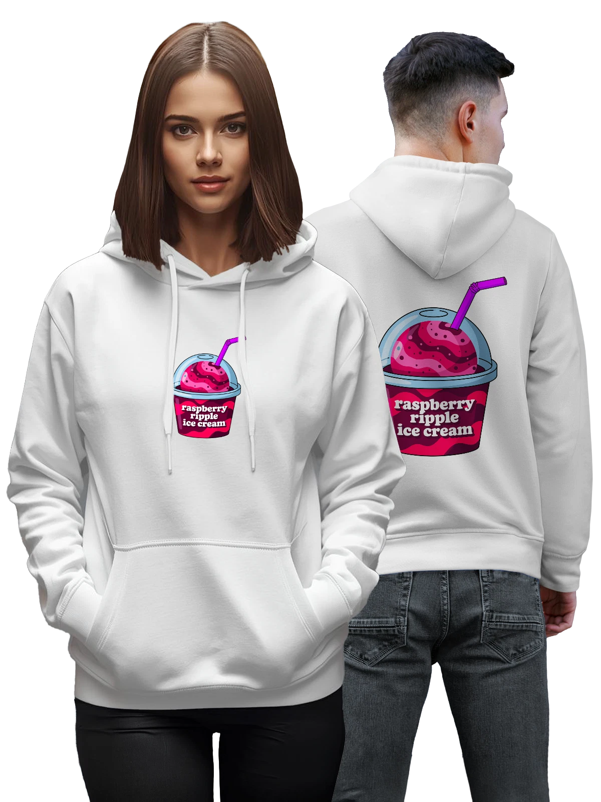 Худи Малиновое мороженое raspberry ripple в стаканчике белое с принтом — мороженое с малиной — Белая, фото 1