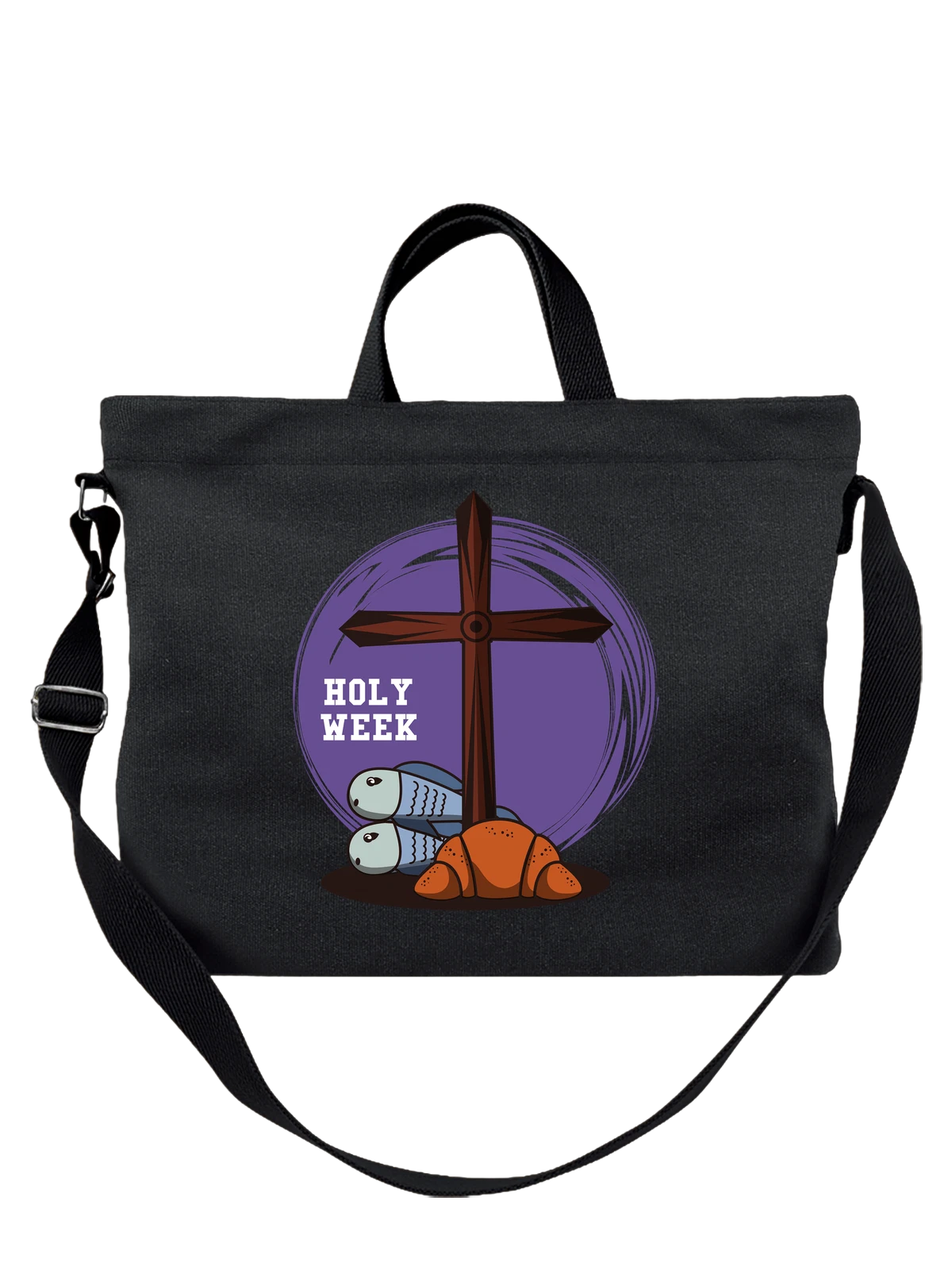 Сумка чёрная с принтом Крест с рыбой и хлебом, Holy Week — bread — Чёрная, фото 1