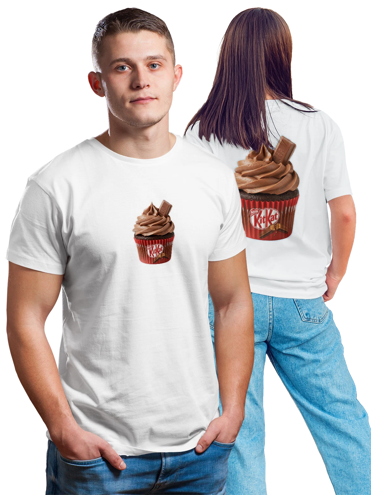 Футболка KitKat cupcake с шоколадным кремом белая с принтом на спине — логотип KitKat — Белая, фото 1