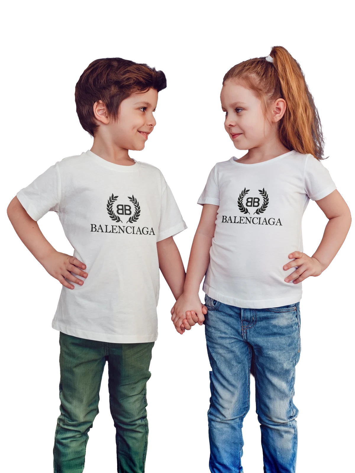 Футболка детская Balenciaga белая с принтом — геральдическая эмблема — Белая, фото 1