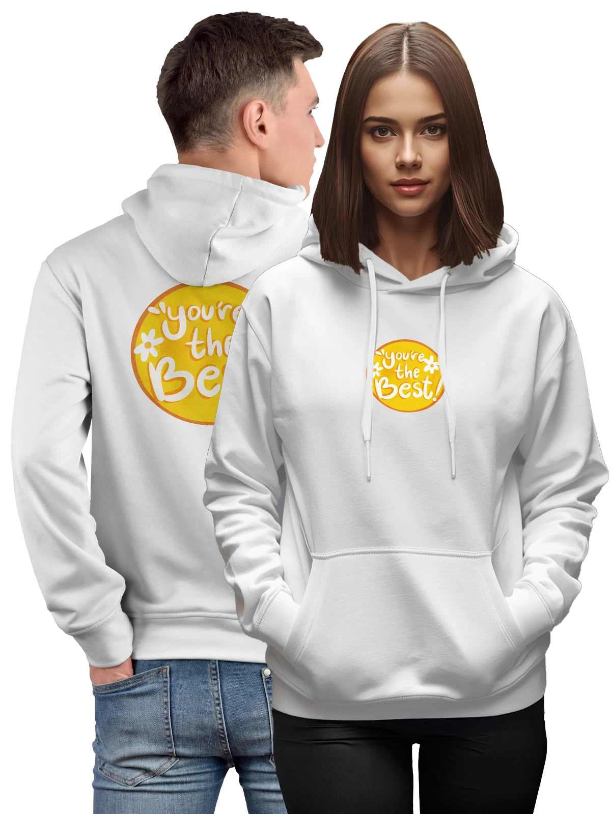 Худи Youre the Best с цветами и надписью белое с принтом — иллюстрация — Белая, фото 1