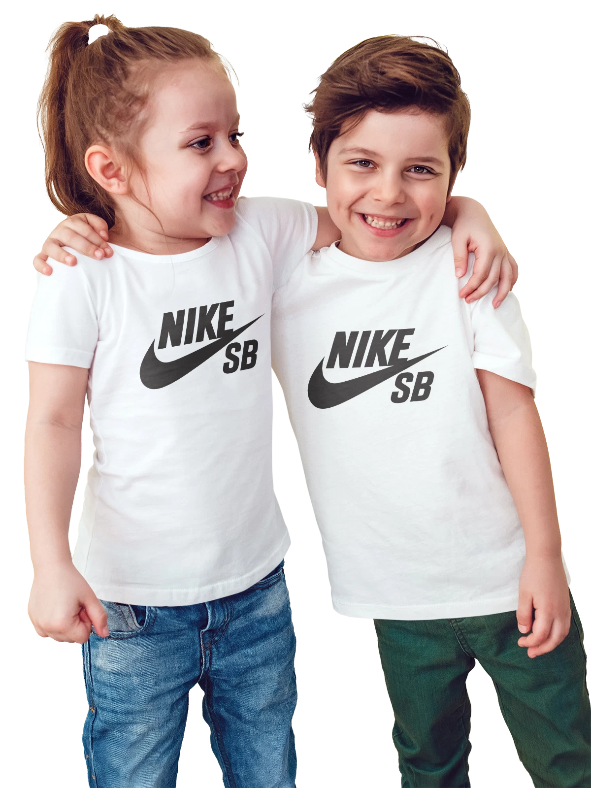 Футболка детская Nike SB черный логотип на белом фоне белая с принтом — уличный стиль — Белая, фото 1