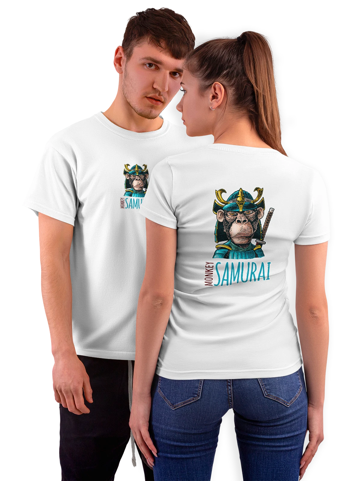 Футболка Обезьяна monkey samurai белая с принтом на спине — подарок любителю животных — Белая, фото 1