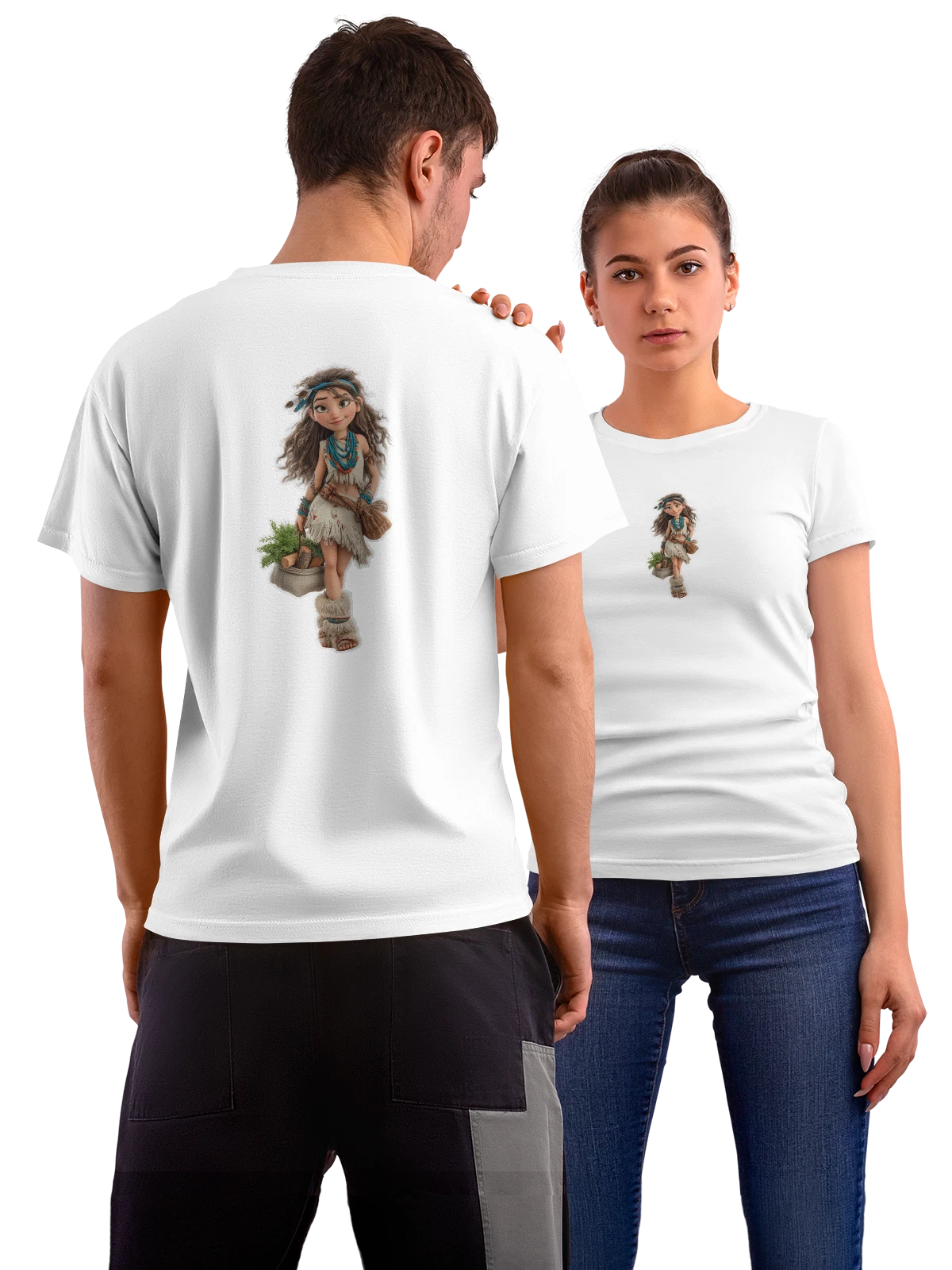 Футболка Девочка с корзиной трав и зелени белая с принтом на спине — наряд — Белая, фото 1