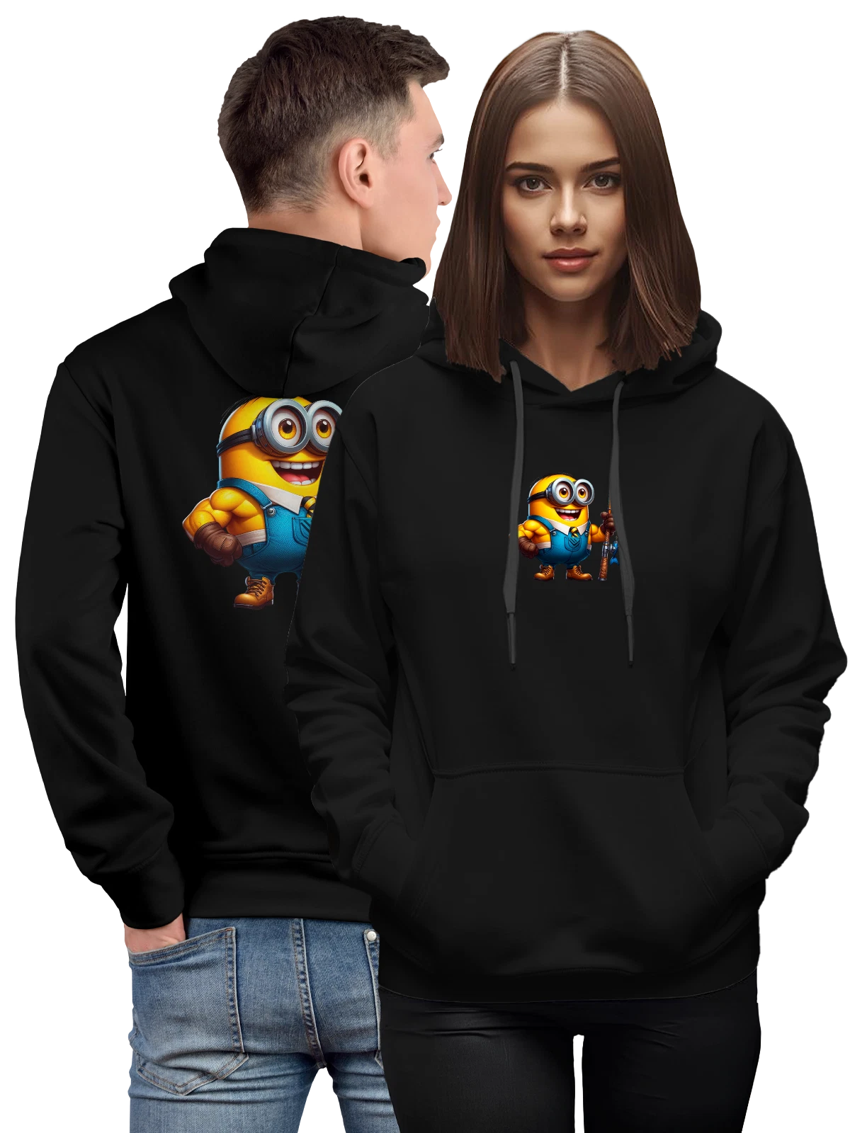 Худи Миньон рыбак Minion чёрное с принтом — подводная жизнь — Чёрная, фото 1