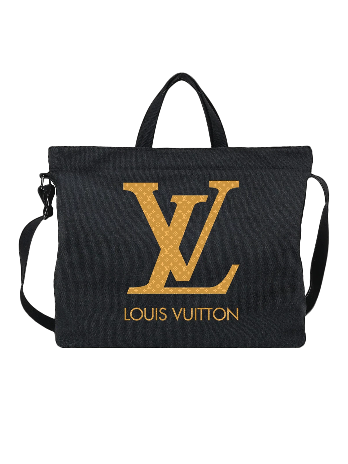 Сумка Louis Vuitton золотой монограммный узор чёрная с принтом — геометрический фон — Чёрная, фото 1