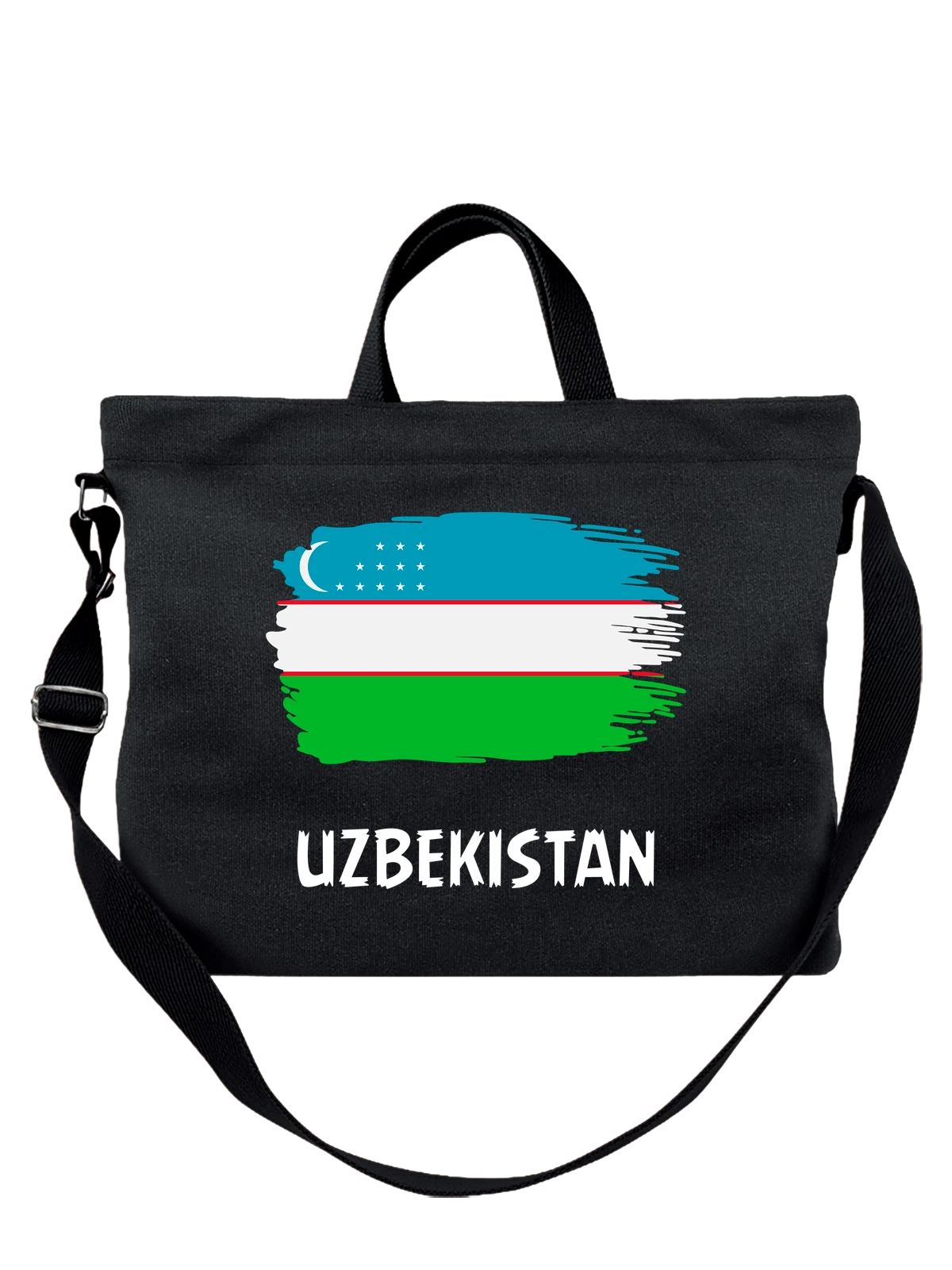 Сумка с флагом Узбекистан Uzbekistan чёрная с принтом — национальная символика — Чёрная, фото 1