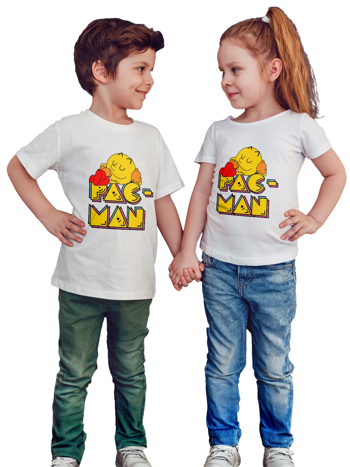 Футболка детская Pac Man с персонажем Пакман белая с принтом — цветные буквы — Белая, фото 1