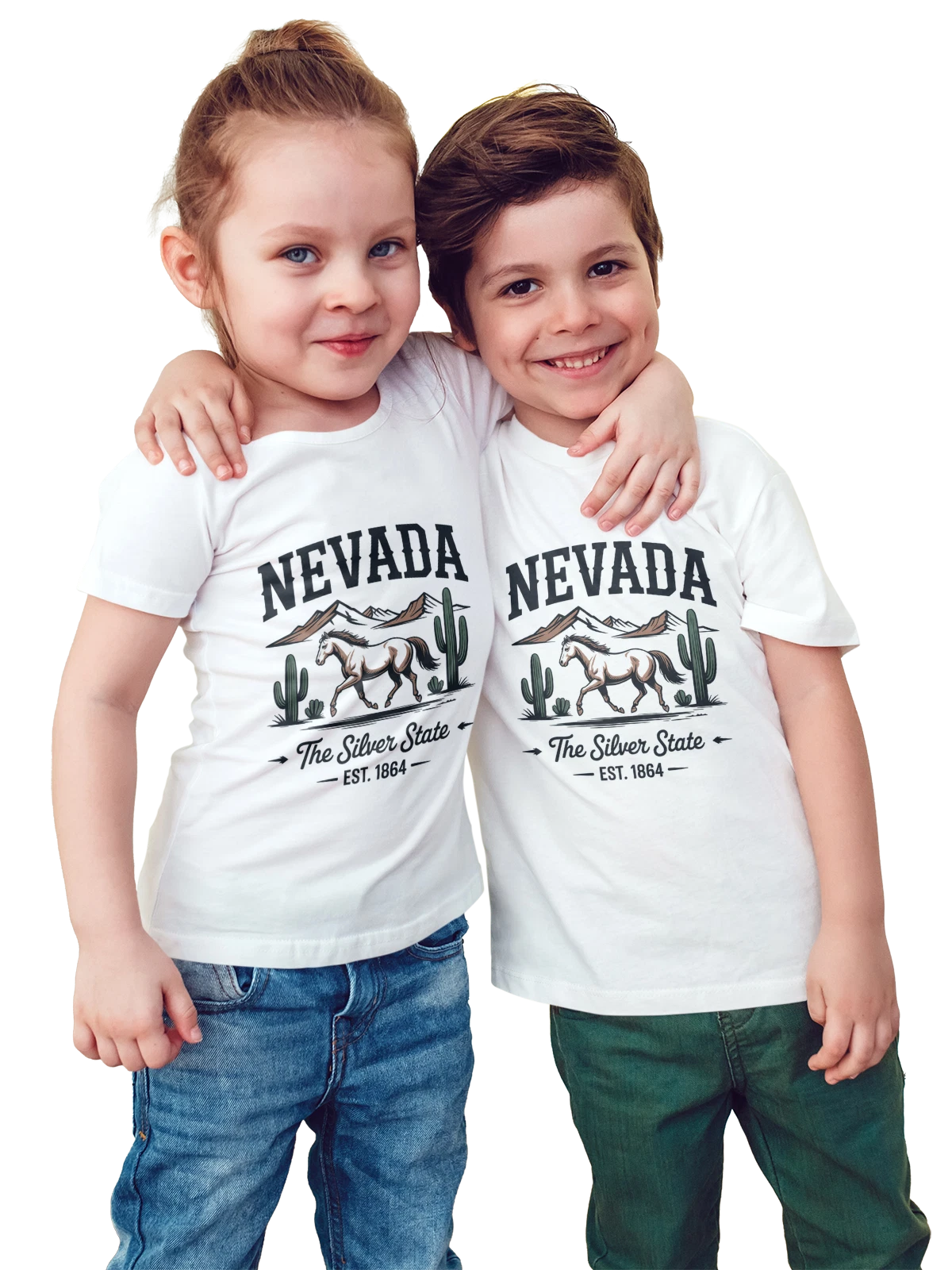 Футболка детская Лошадь Nevada The Silver State белая с принтом — western — Белая, фото 1