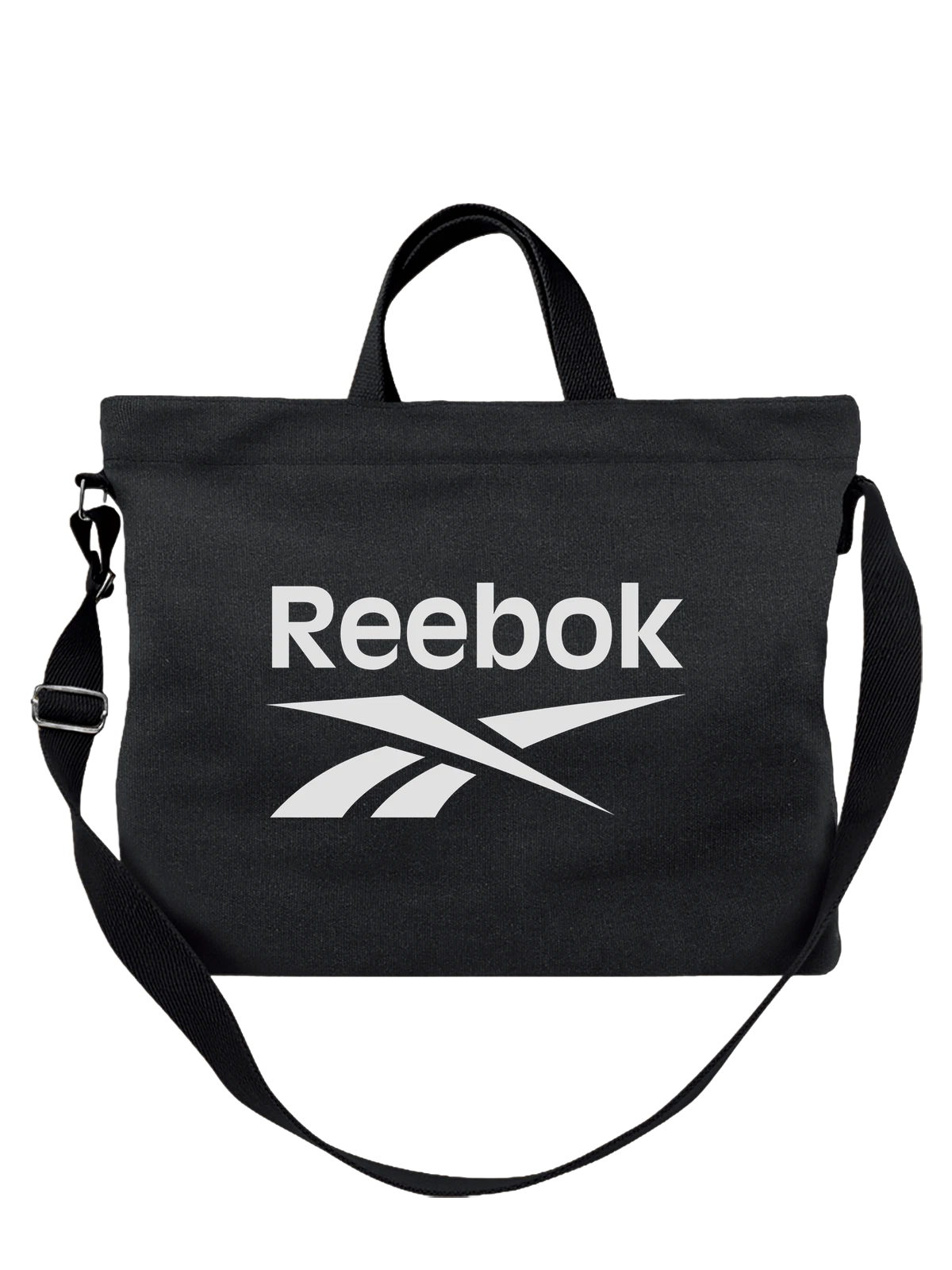 Сумка Reebok чёрная с принтом — динамичная композиция — Чёрная, фото 1