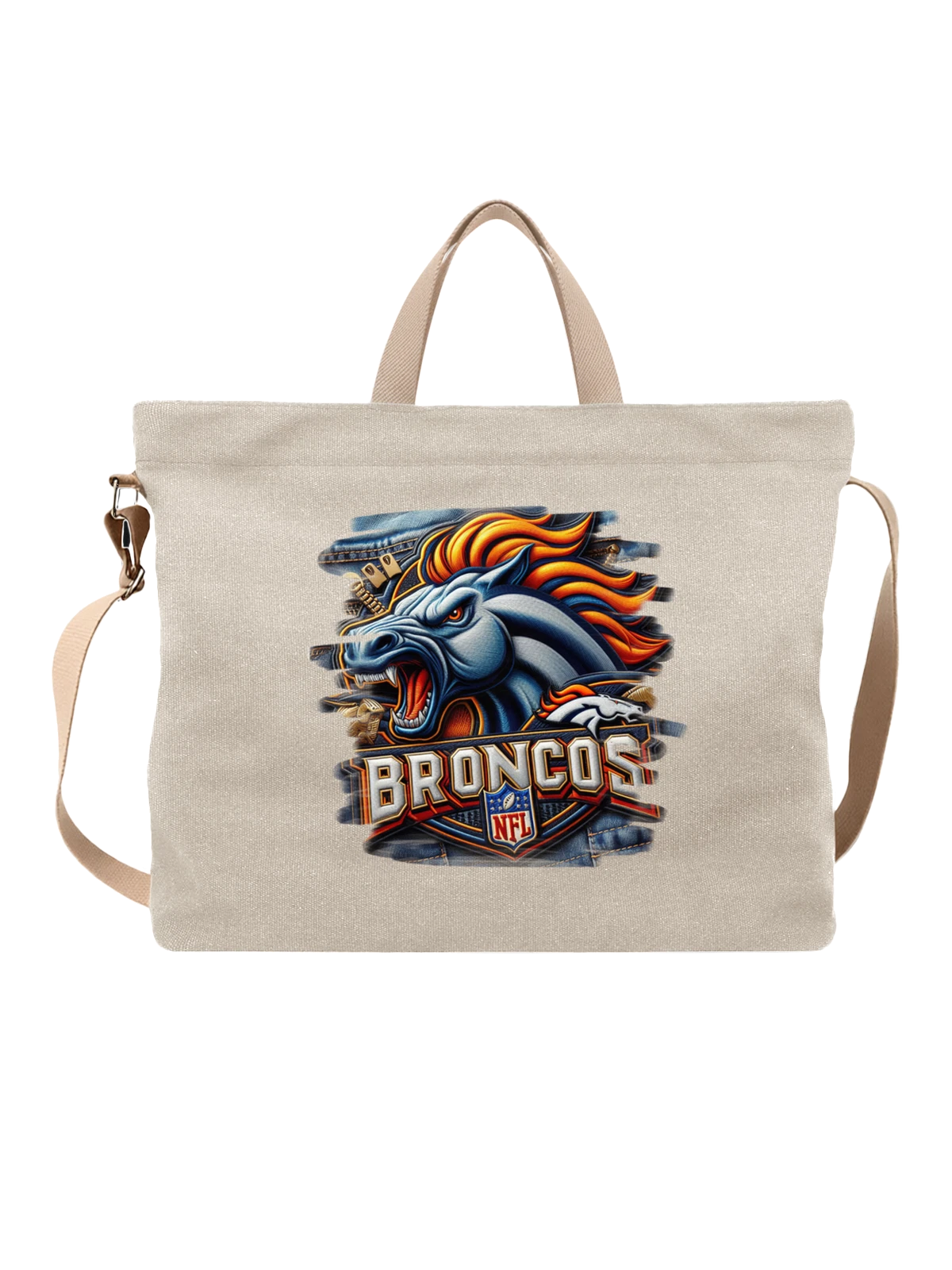 Сумка Denver Broncos рычащая лошадь NFL логотип с белая с принтом — голова лошади — Белая, фото 1