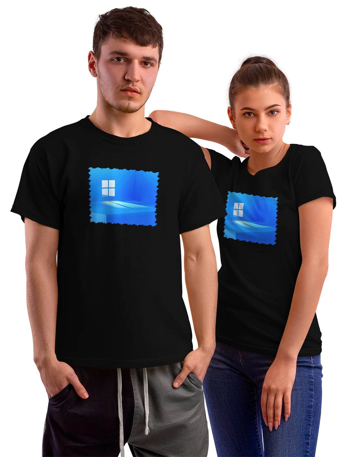 Футболка Windows 11 Blue Minimal чёрная с принтом — легендарная модель — Чёрная, фото 1