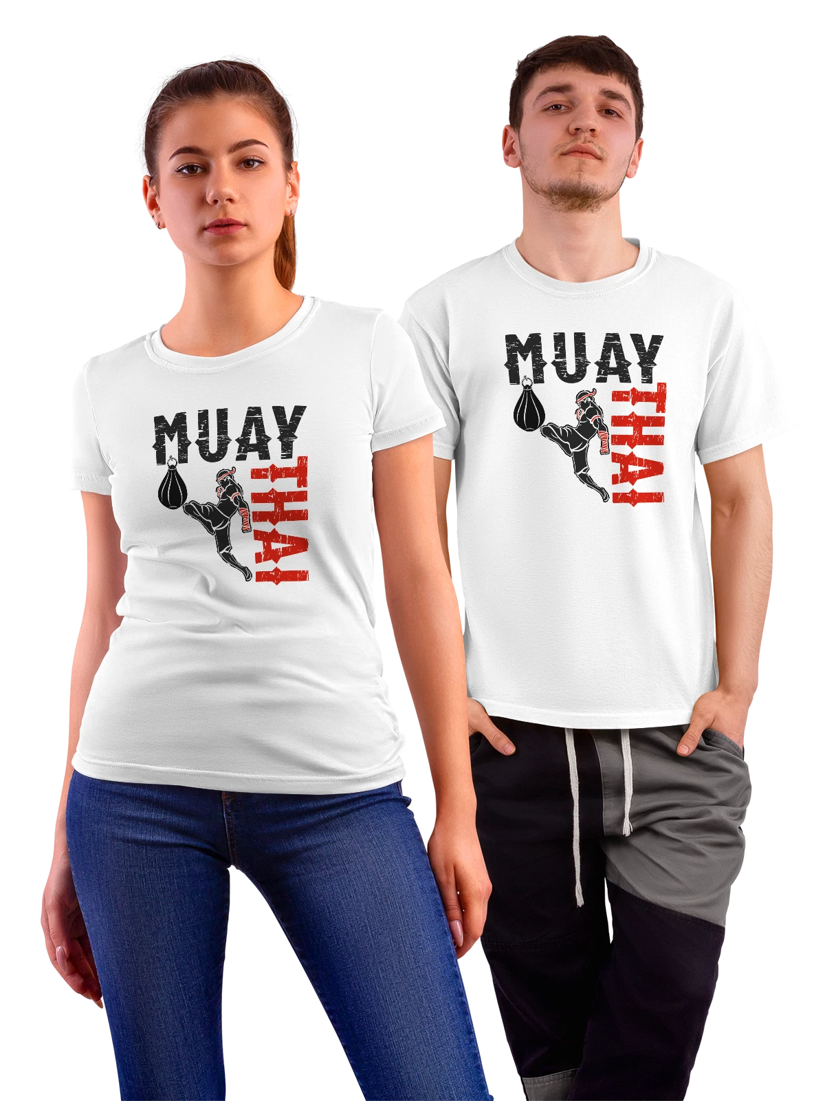 Футболка Надпись muay thai белая с принтом — подарок бойцу — Белая, фото 1