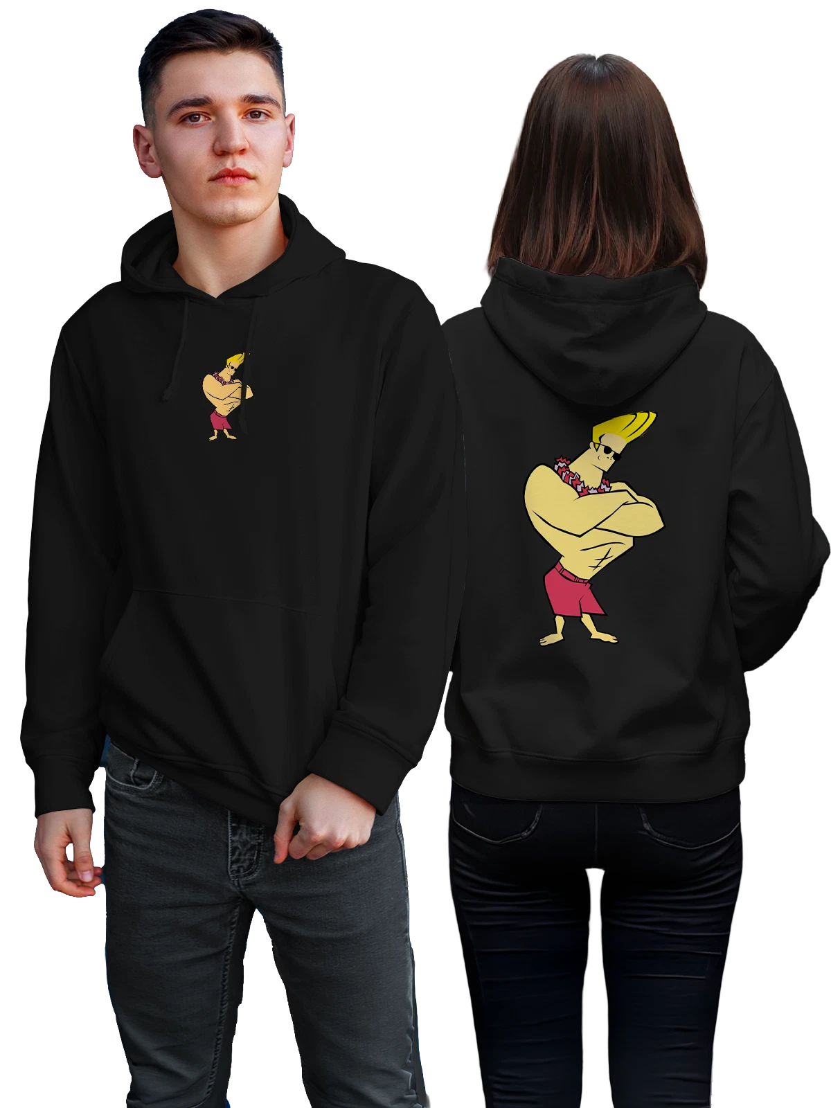 Худи Джонни Браво Johnny bravo чёрное с принтом — ностальгия по мультфильмам — Чёрная, фото 1