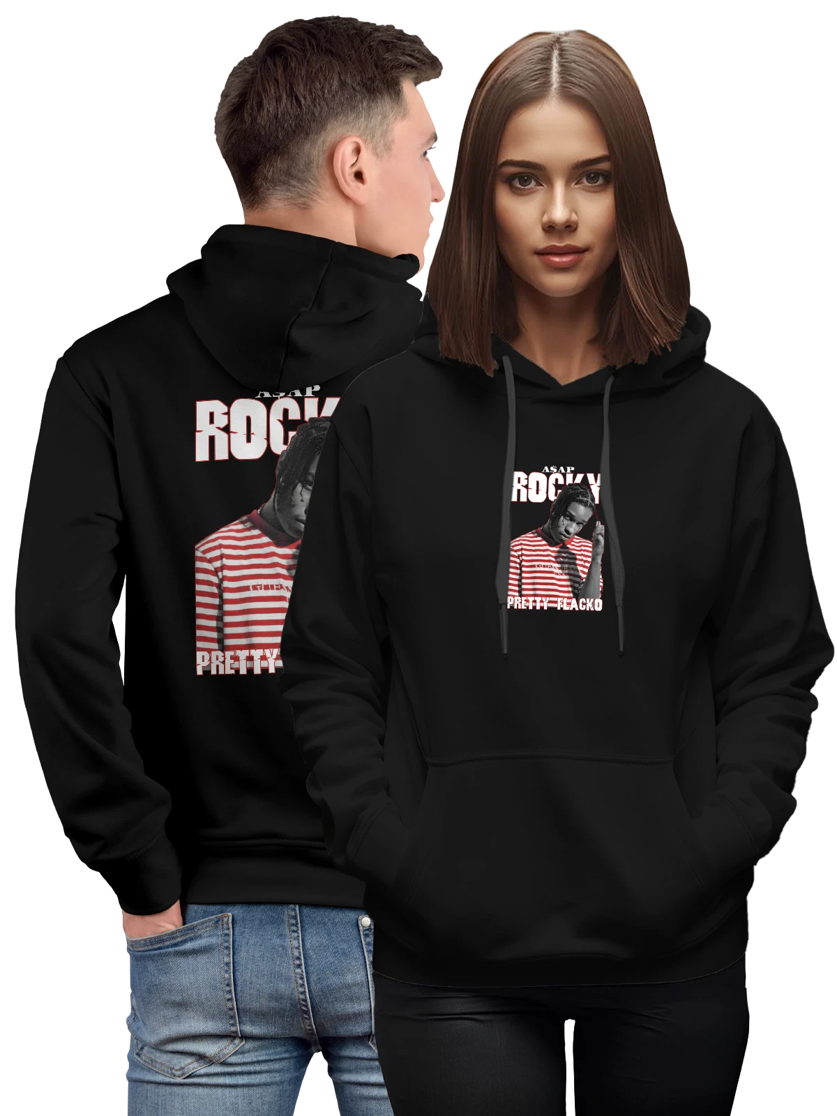Худи Pretty Flacko рэпер Rocky в полосатой майке чёрное с принтом — портрет Rocky — Чёрная, фото 1