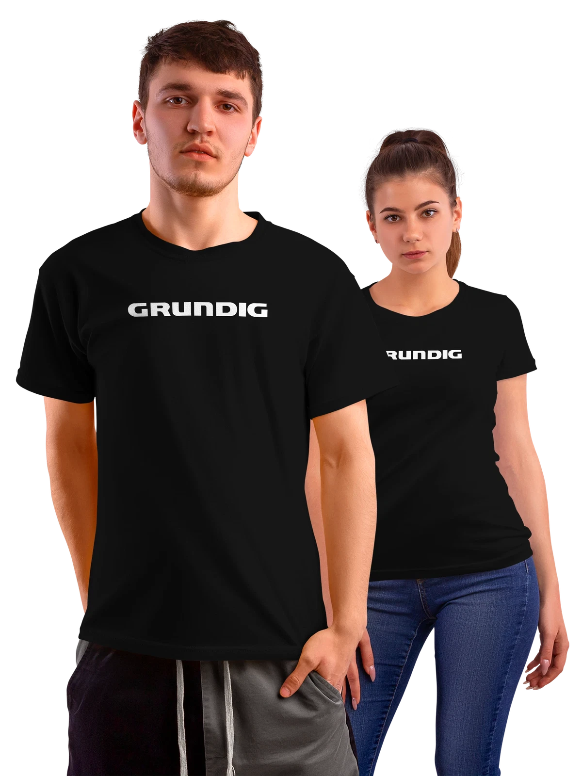 Футболка Grundig чёрная с принтом — история бытовой техники — Чёрная, фото 1