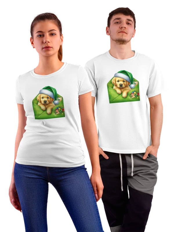 Футболка с золотистым ретривером в колпаке — Белая, фото 1