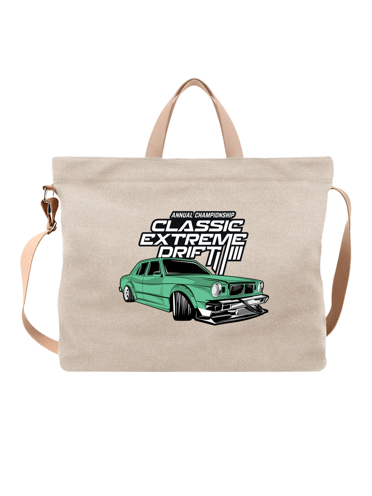 Сумка Винтажное авто classic extreme drift белая с принтом — дорога — Белая, фото 1