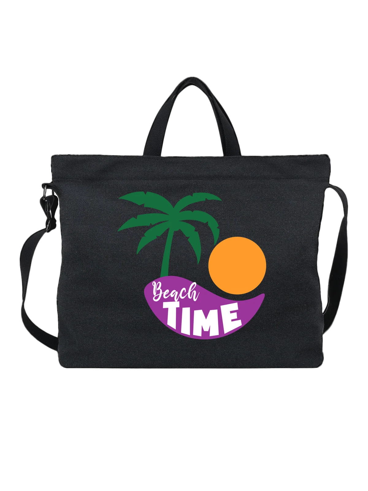Сумка Beach Time с цветными кругами и текстом чёрная с принтом — отпуск — Чёрная, фото 1