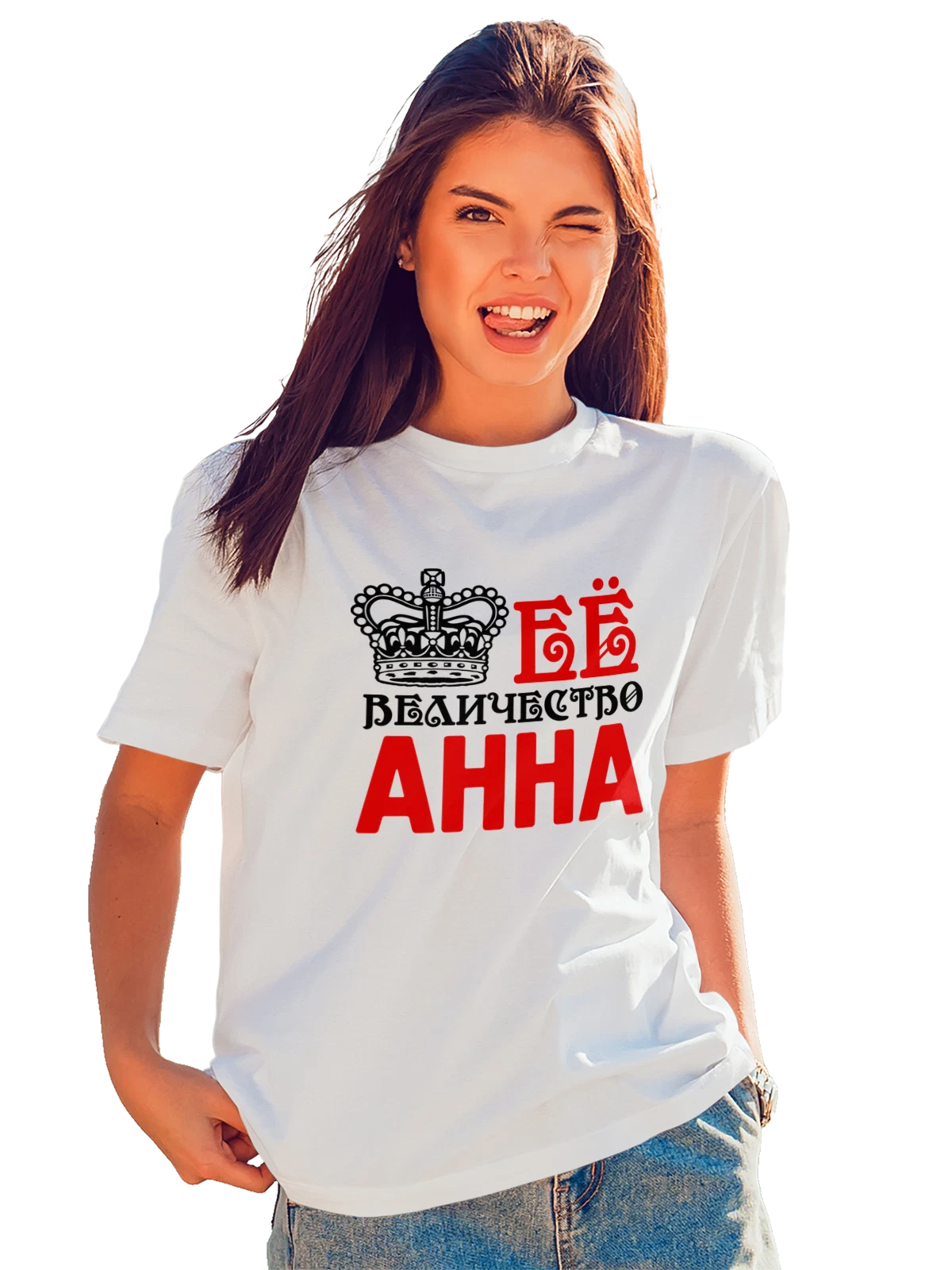 Футболка Ее величество Анна белая с принтом — футболка подростку — Белая, фото 1