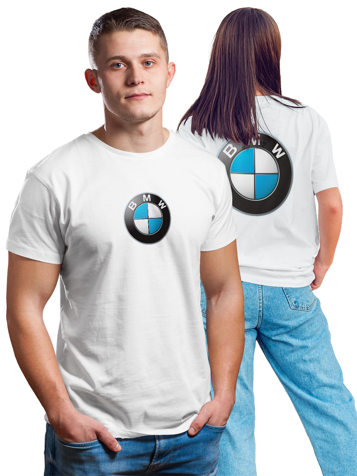 Футболка BMW белая с принтом на спине — трехмерный значок — Белая, фото 1