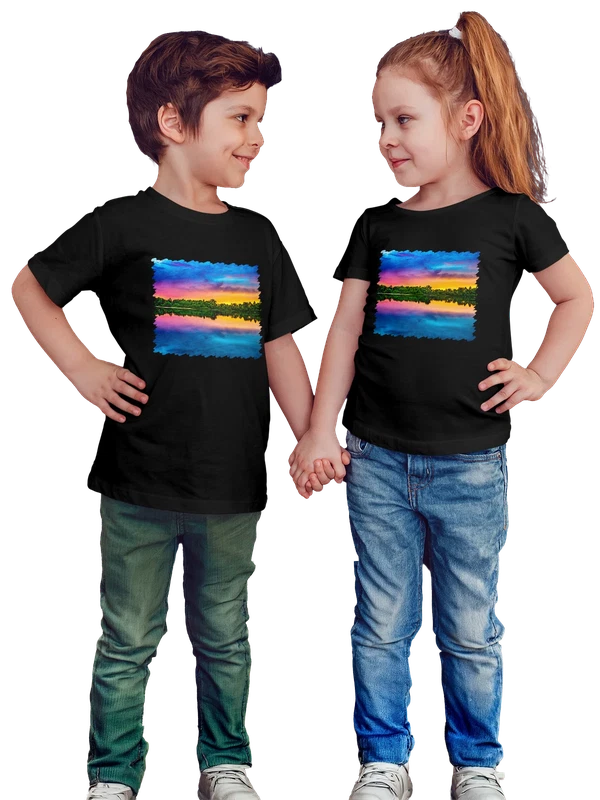 Футболка Природа Вечернее небо Многоцветное — Чёрная, фото 1