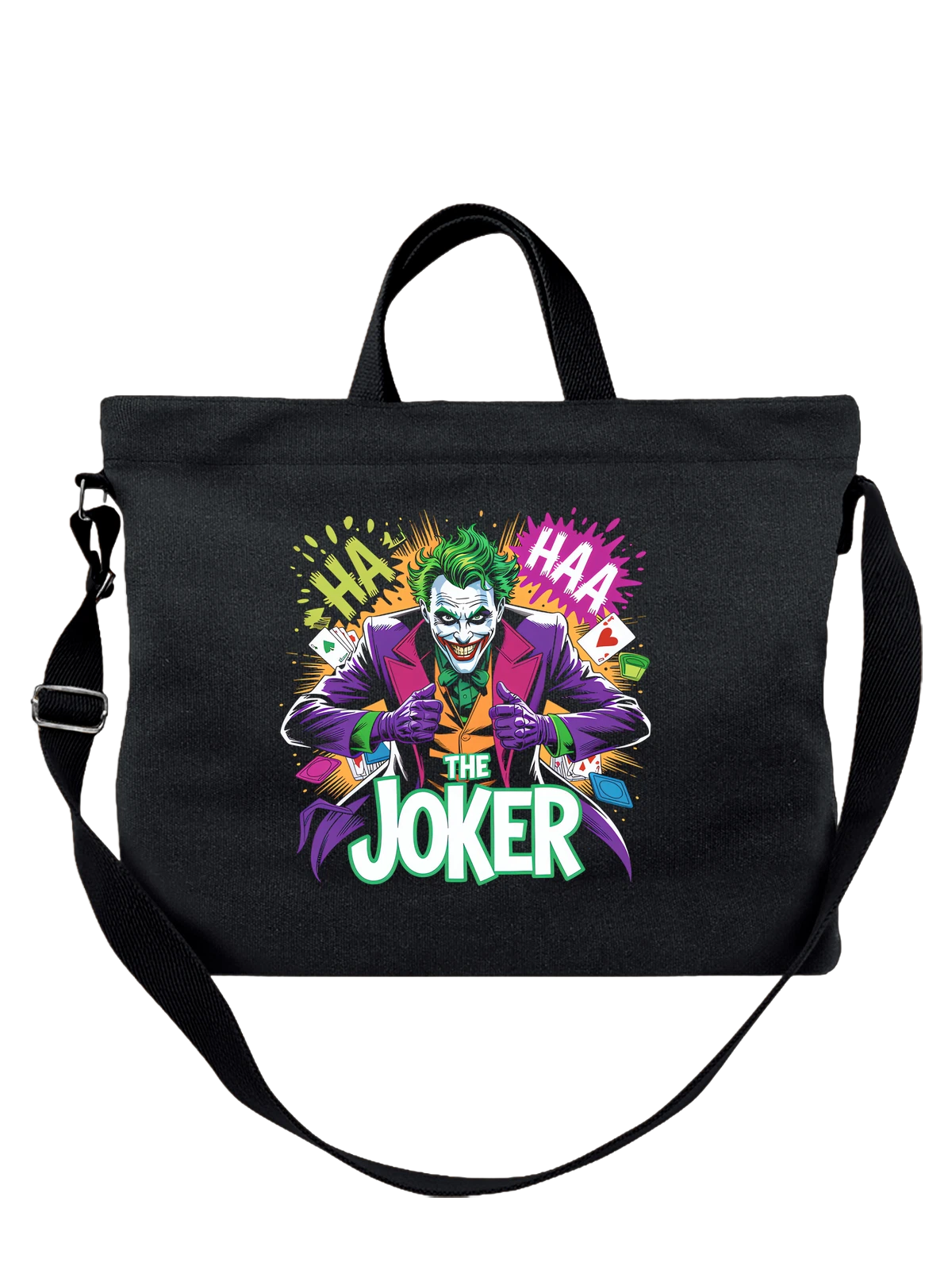 Сумка чёрная с принтом Джокер Joker комиксы злодей хаос смех — игральные карты — Чёрная, фото 1
