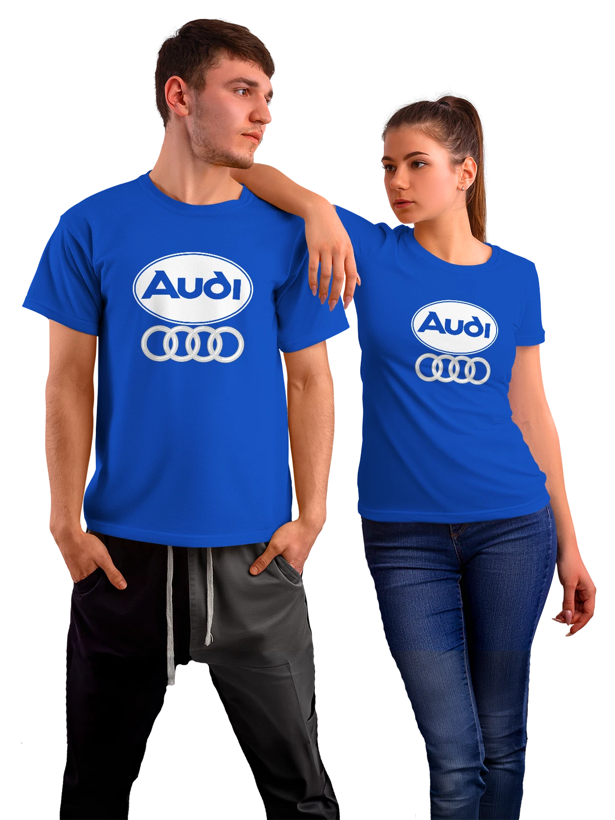 Футболка Audi синяя с принтом — премиальные машины — Синяя, фото 1