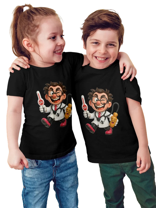 Футболка доктор с термометром и стетоскопом врач — Чёрная, фото 1