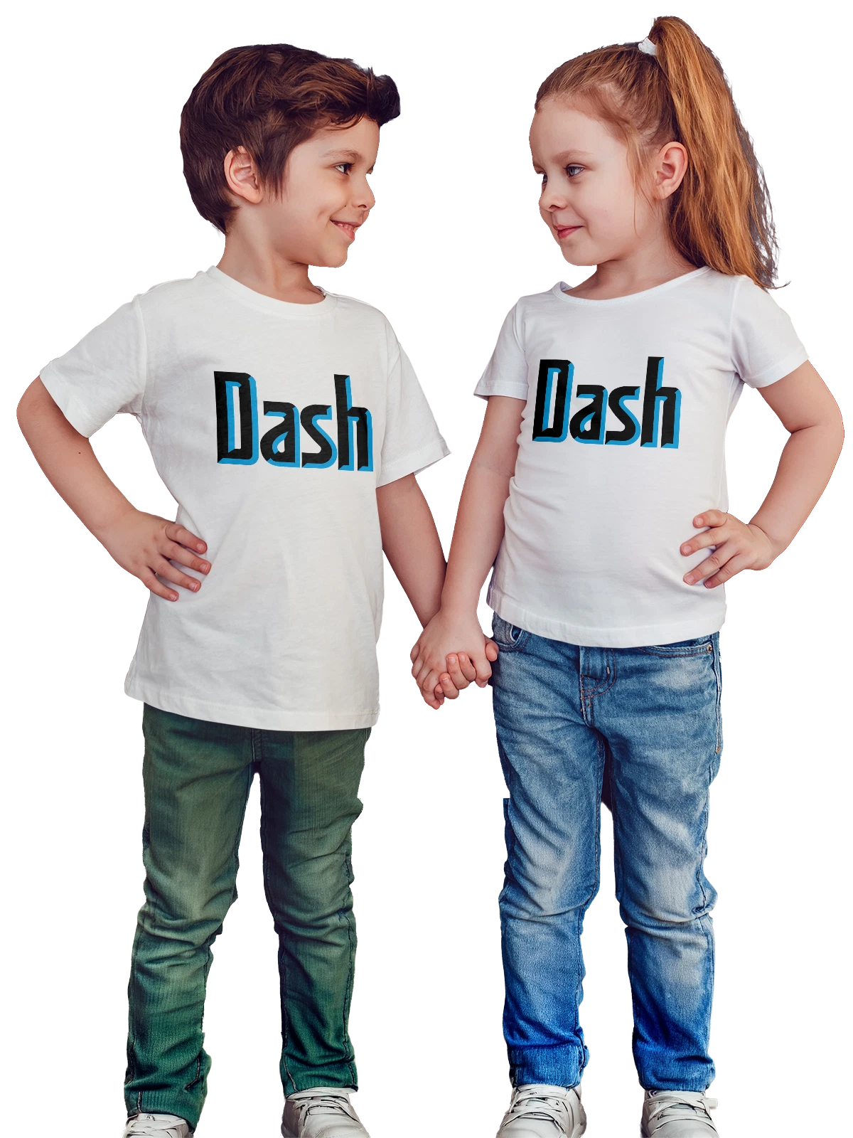 Футболка детская Dash белая с принтом — современная айдентика — Белая, фото 1