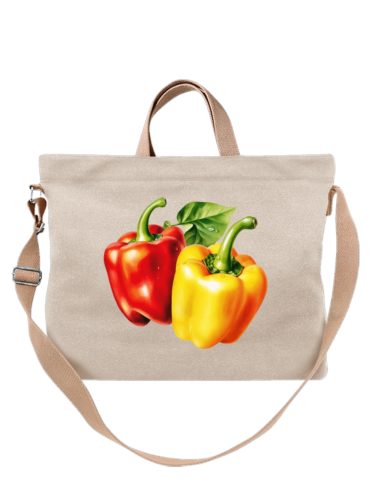 Сумка с болгарским перцем красным и желтым белая с принтом — свежие овощи — Белая, фото 1
