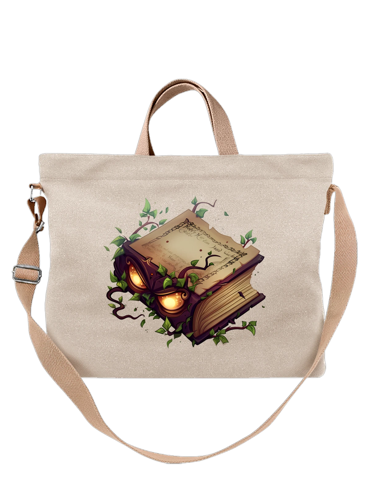 Сумка Enchanted grimoire с лианами и свечением белая с принтом — светящиеся глаза — Белая, фото 1