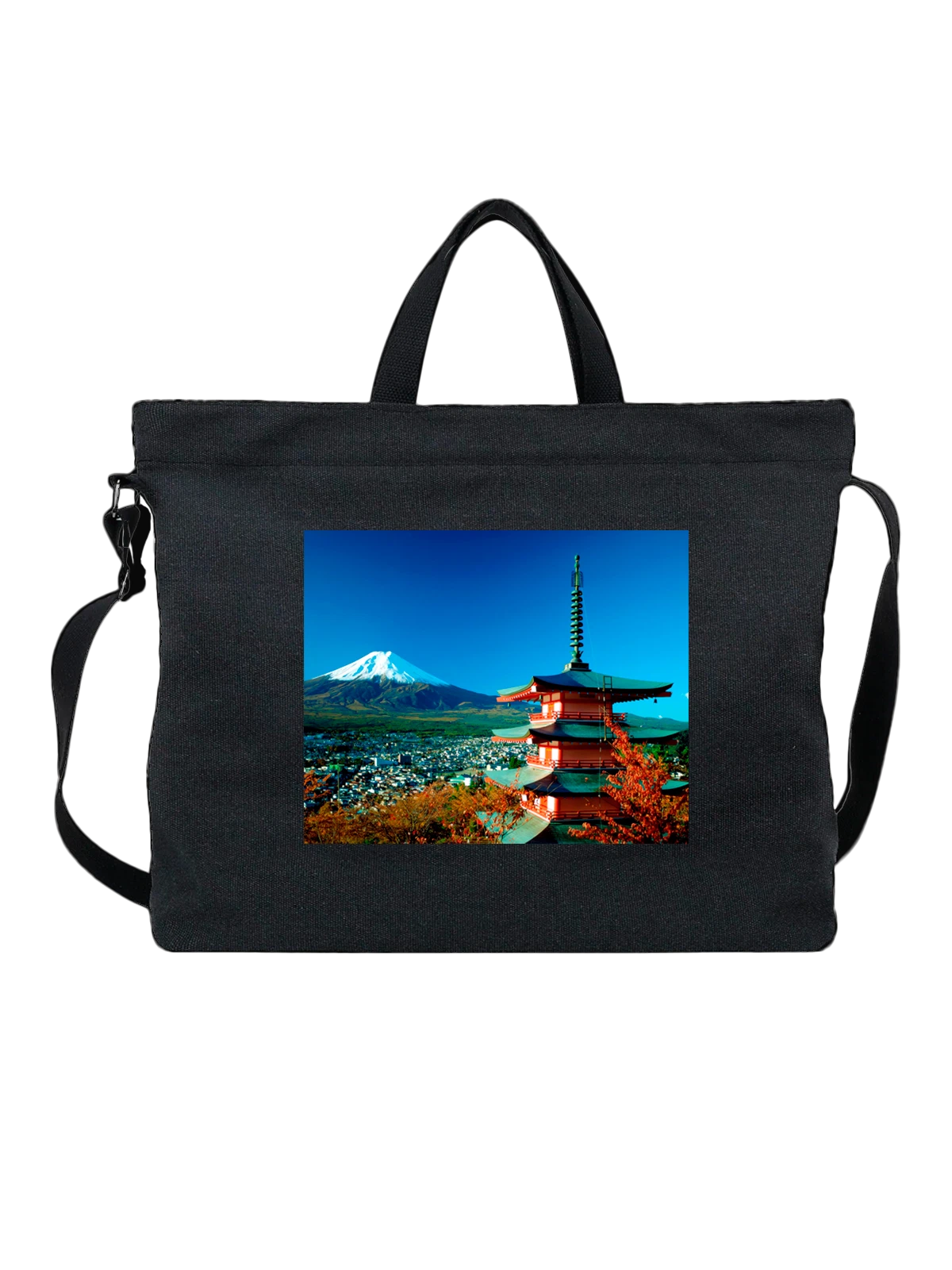 Сумка чёрная с принтом Страна Mount Fuji Japan япония — достопримечательность — Чёрная, фото 1