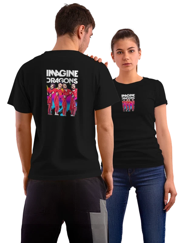 Футболка Imagine Dragons группа в красных костюмах — Чёрная, фото 1