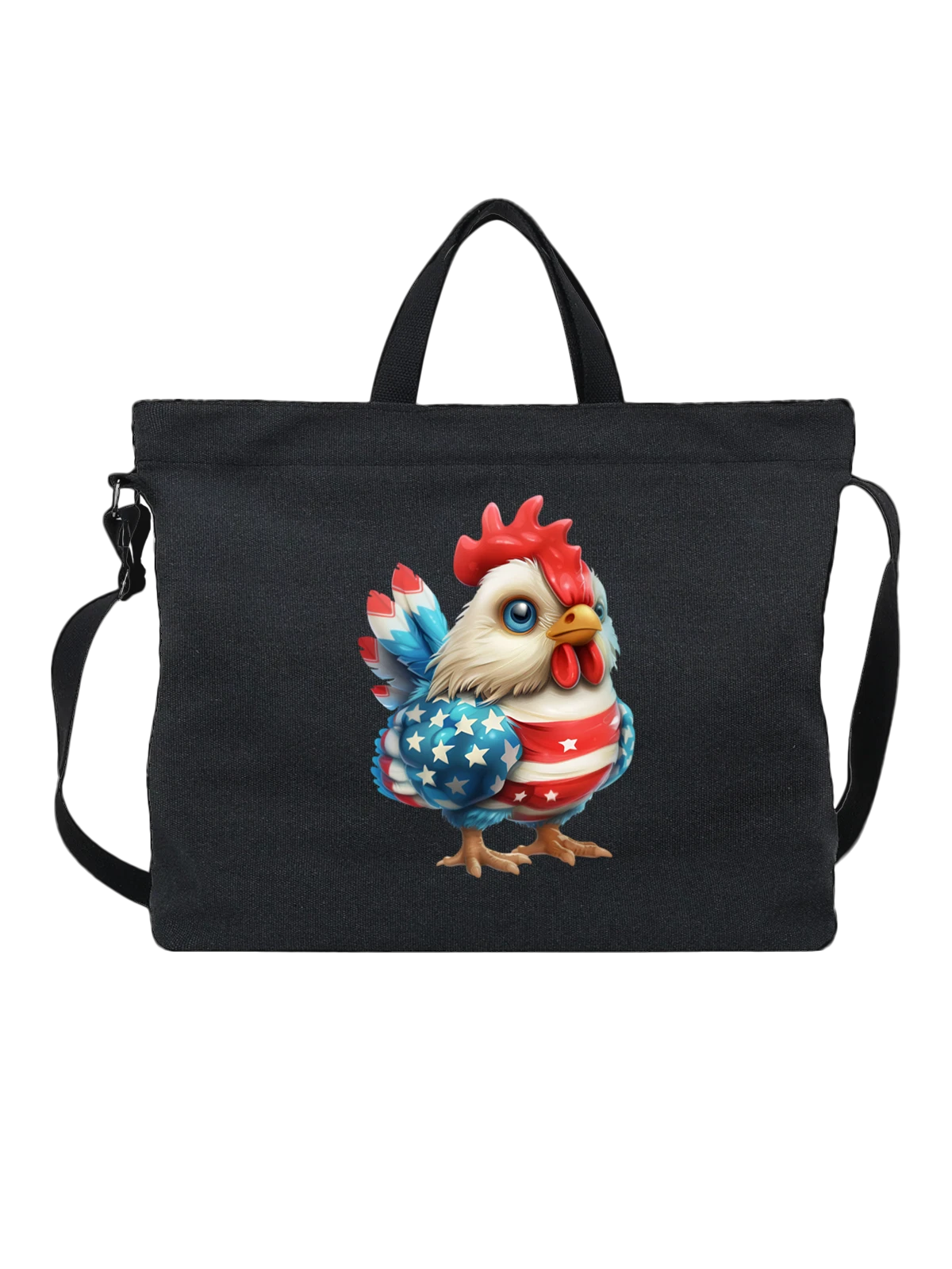 Сумка чёрная с принтом Патриотичный rooster с флагом США — stars and stripes — Чёрная, фото 1