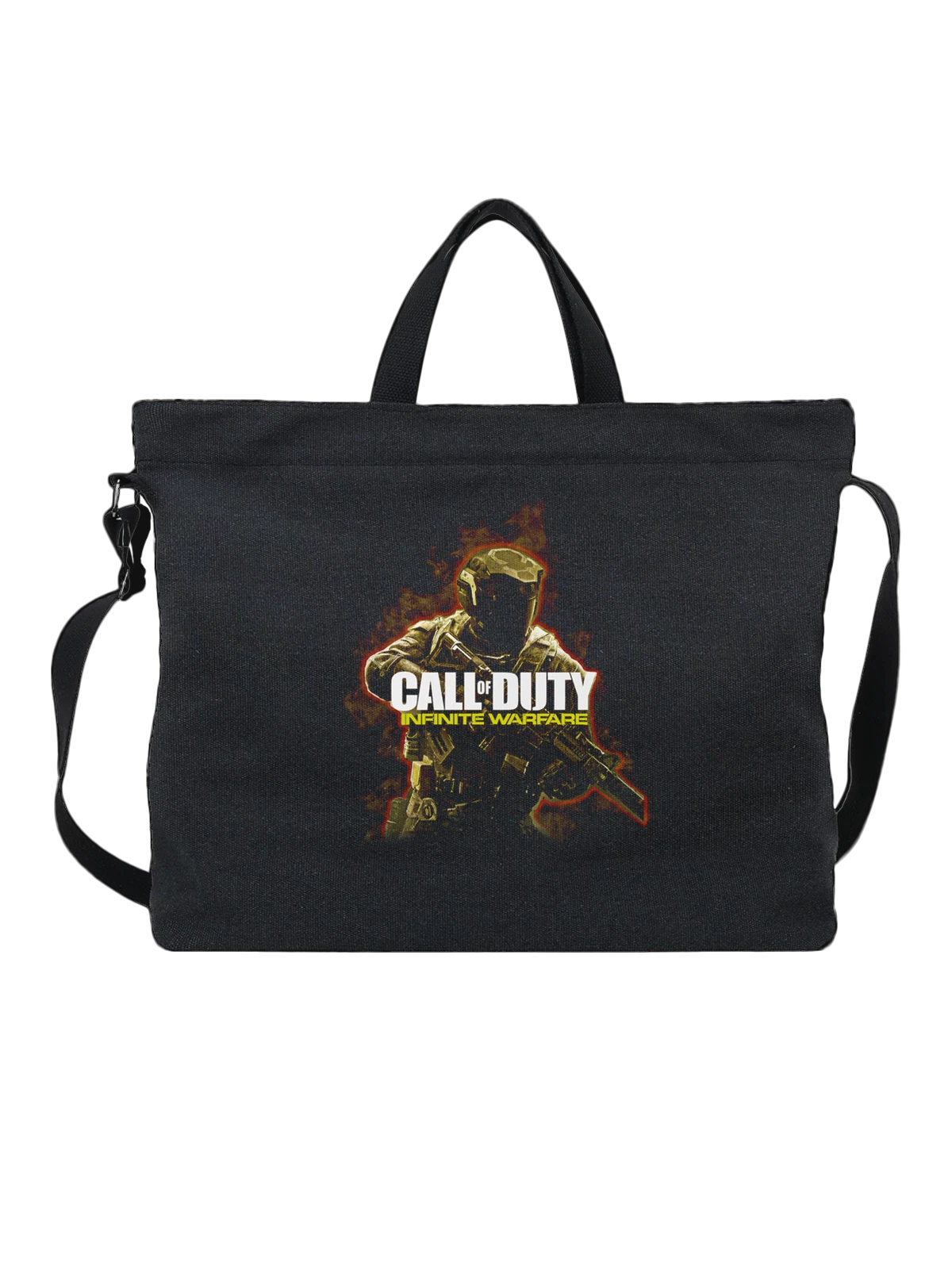 Сумка чёрная с принтом Солдат Call of Duty в огне Modern Warfare — боевой солдат — Чёрная, фото 1