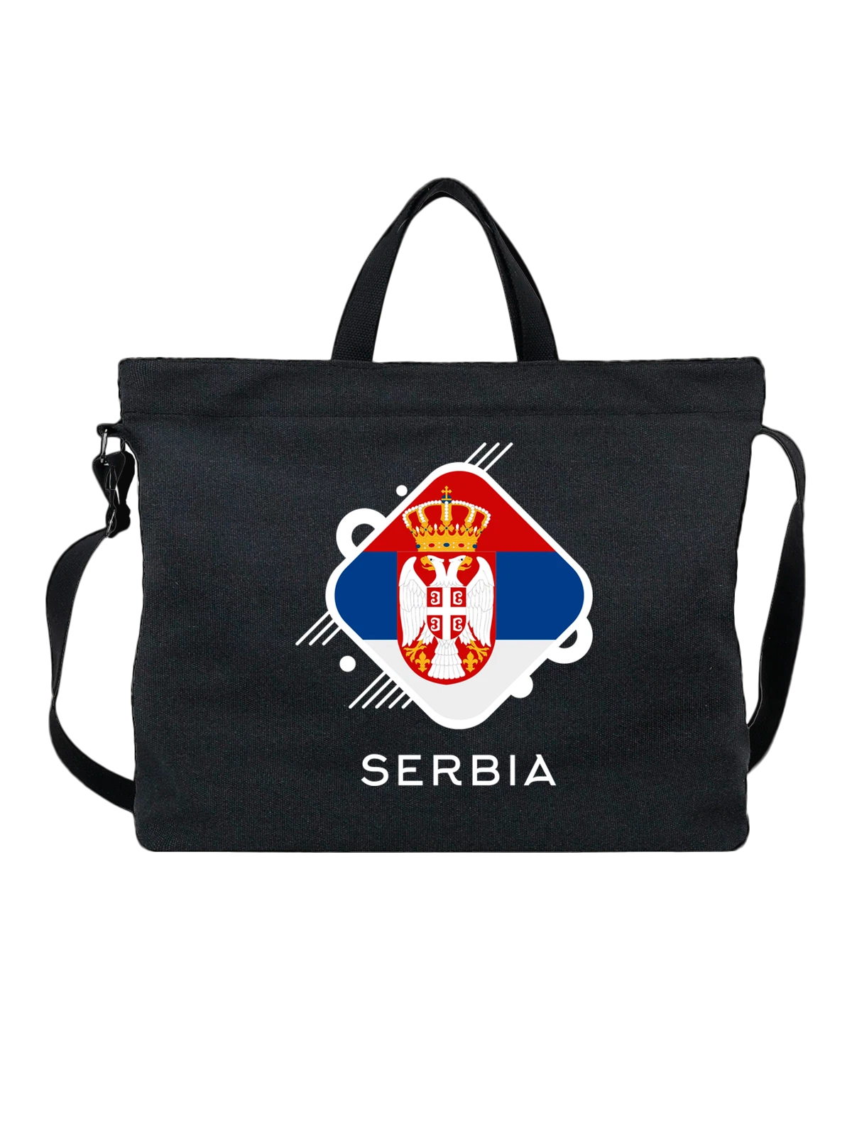 Сумка Флаг Сербии Serbia чёрная с принтом — национальная символика — Чёрная, фото 1
