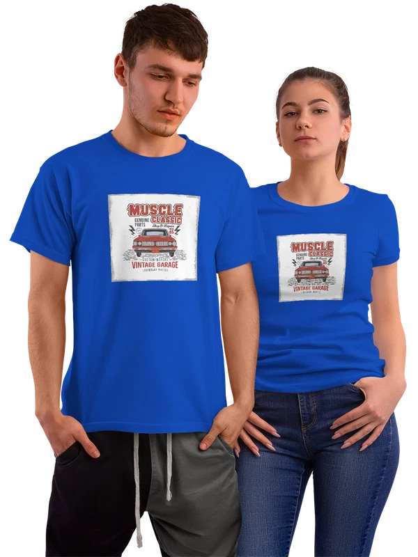 Футболка ретро muscle classic автомобиль vintage гараж — Синяя, фото 1