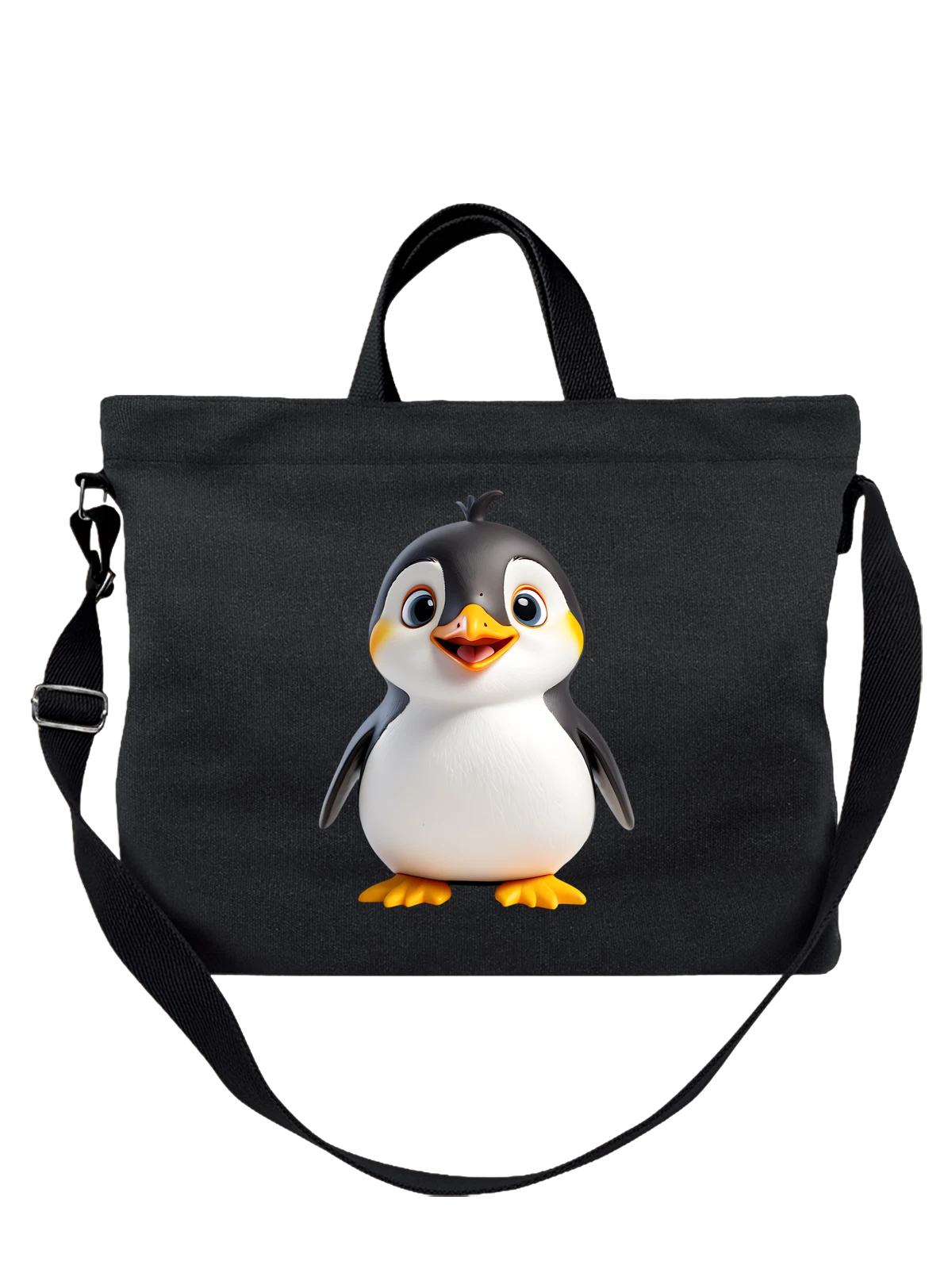 Сумка чёрная с принтом Милый пингвин мультяшный персонаж — cartoon penguin — Чёрная, фото 1