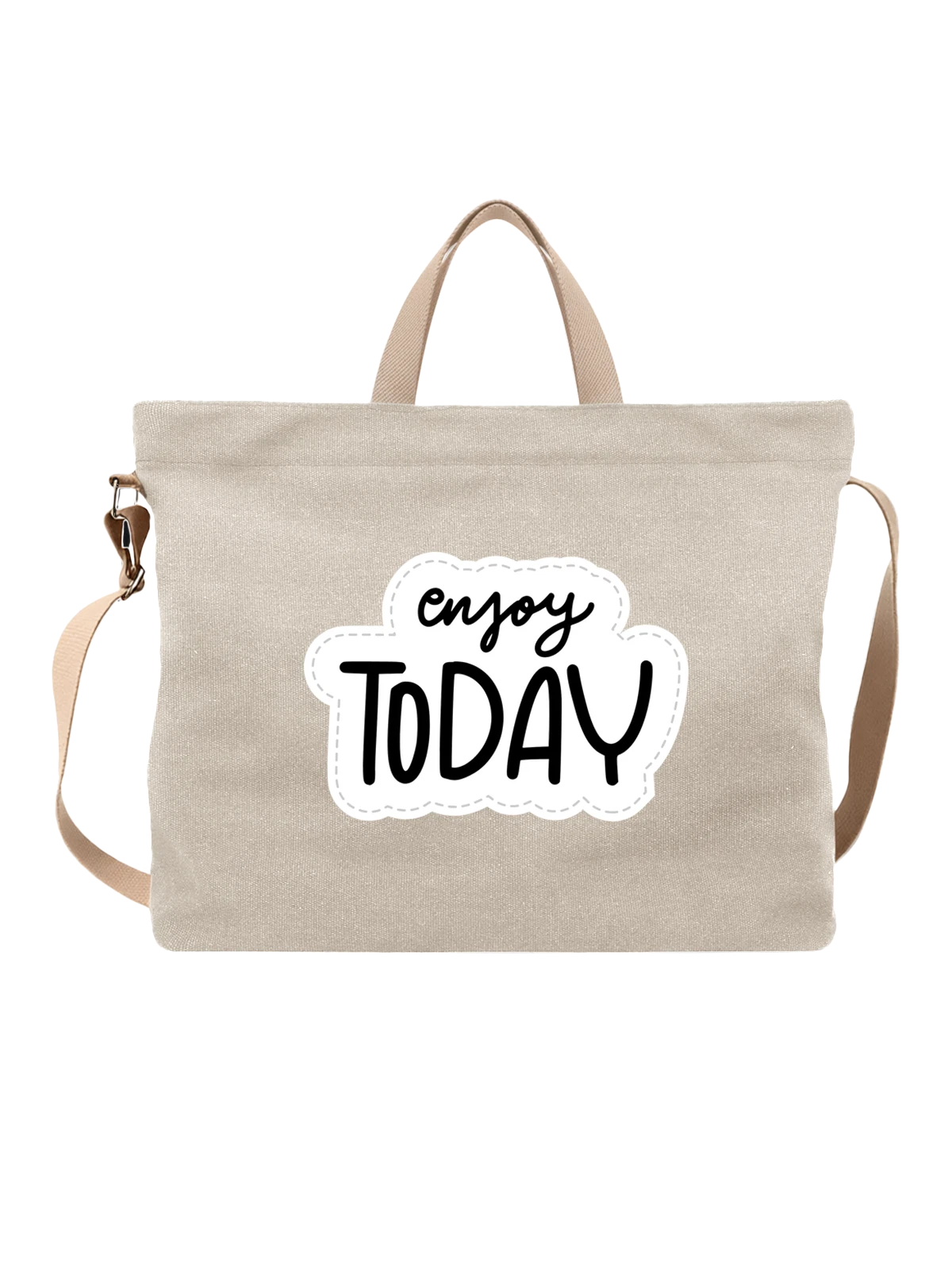 Сумка бежевая с принтом с надписью Enjoy Today в облачном контуре — облачный контур — Бежевая, фото 1