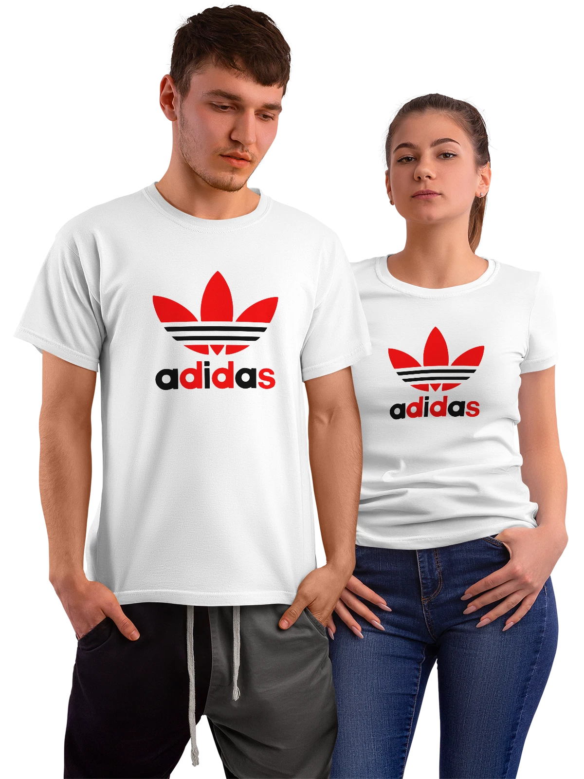 Футболка с красным логотипом Adidas Trefoil белая с принтом — фирменная эмблема — Белая, фото 1