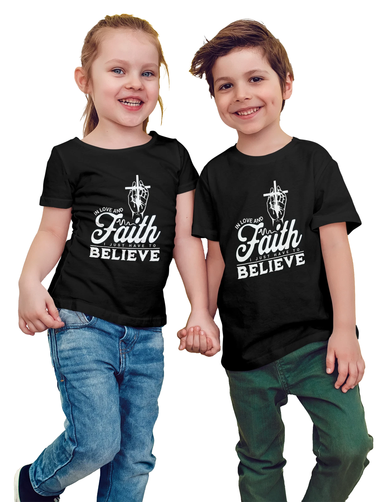 Футболка детская Faith с лошадью и надписью чёрная с принтом — контрастный дизайн — Чёрная, фото 1