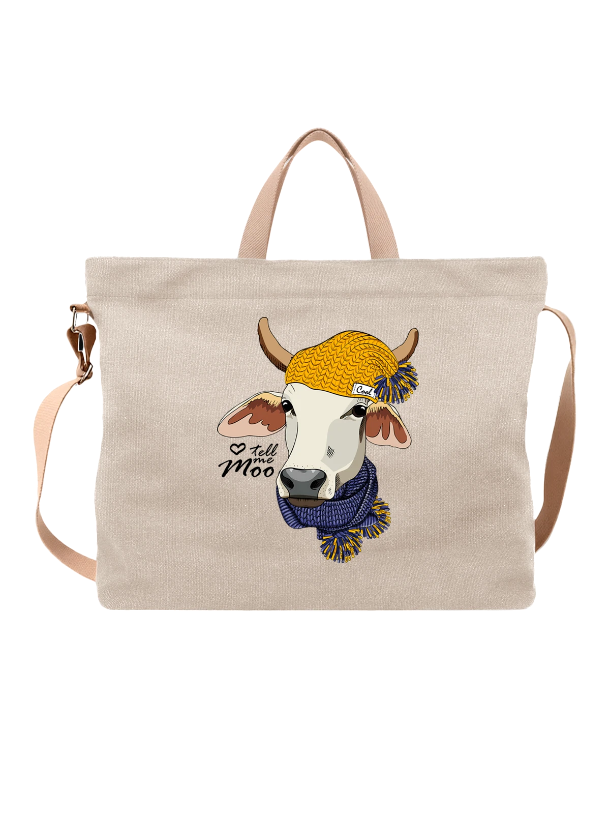 Сумка с коровой tell me moo белая с принтом — забавный персонаж — Белая, фото 1