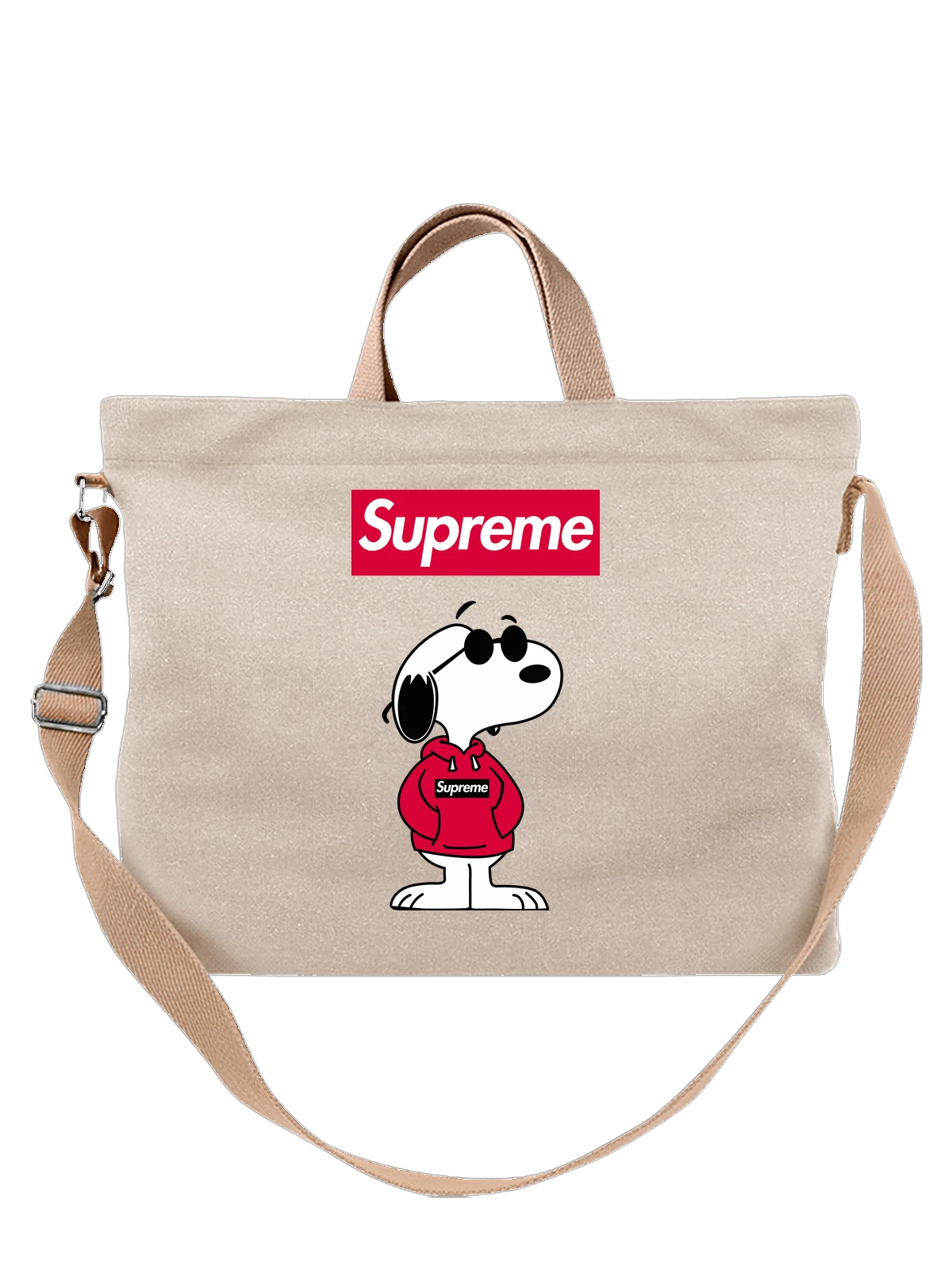 Сумка Supreme белая с принтом — маленькая красная плашка — Белая, фото 1