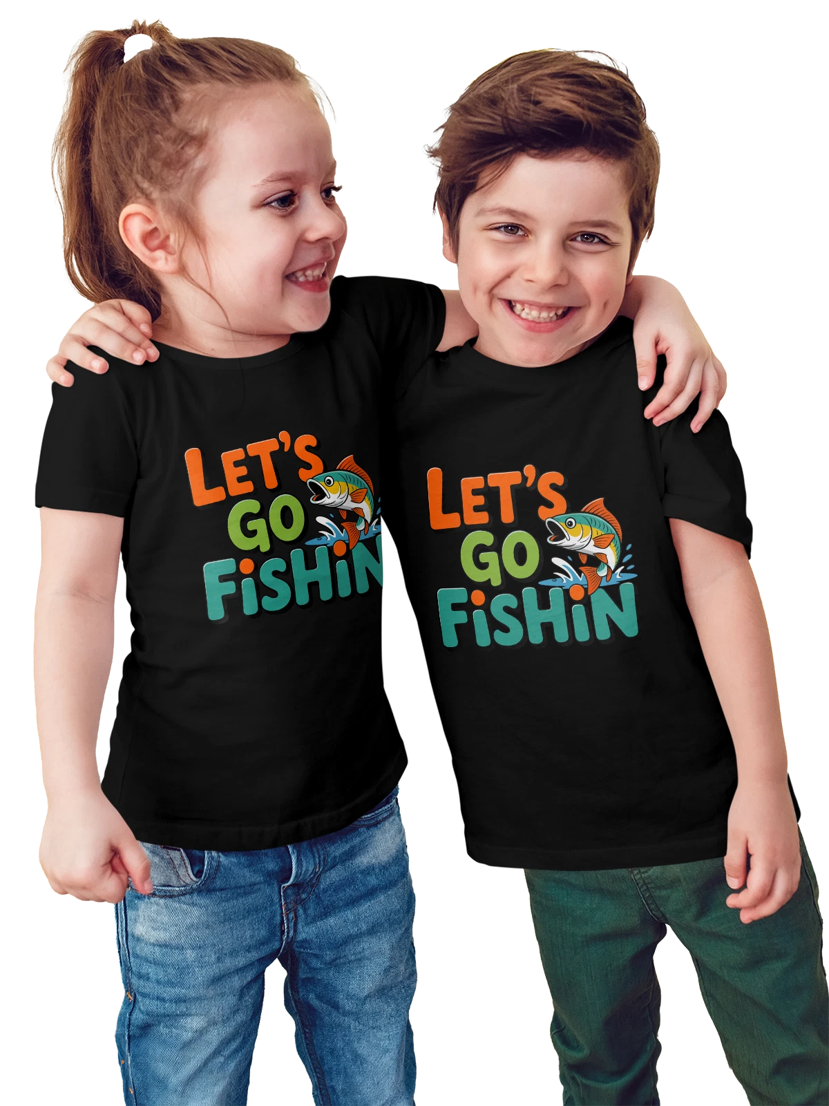 Футболка детская Рыба Let s Go Fishin чёрная с принтом — fishing — Чёрная, фото 1
