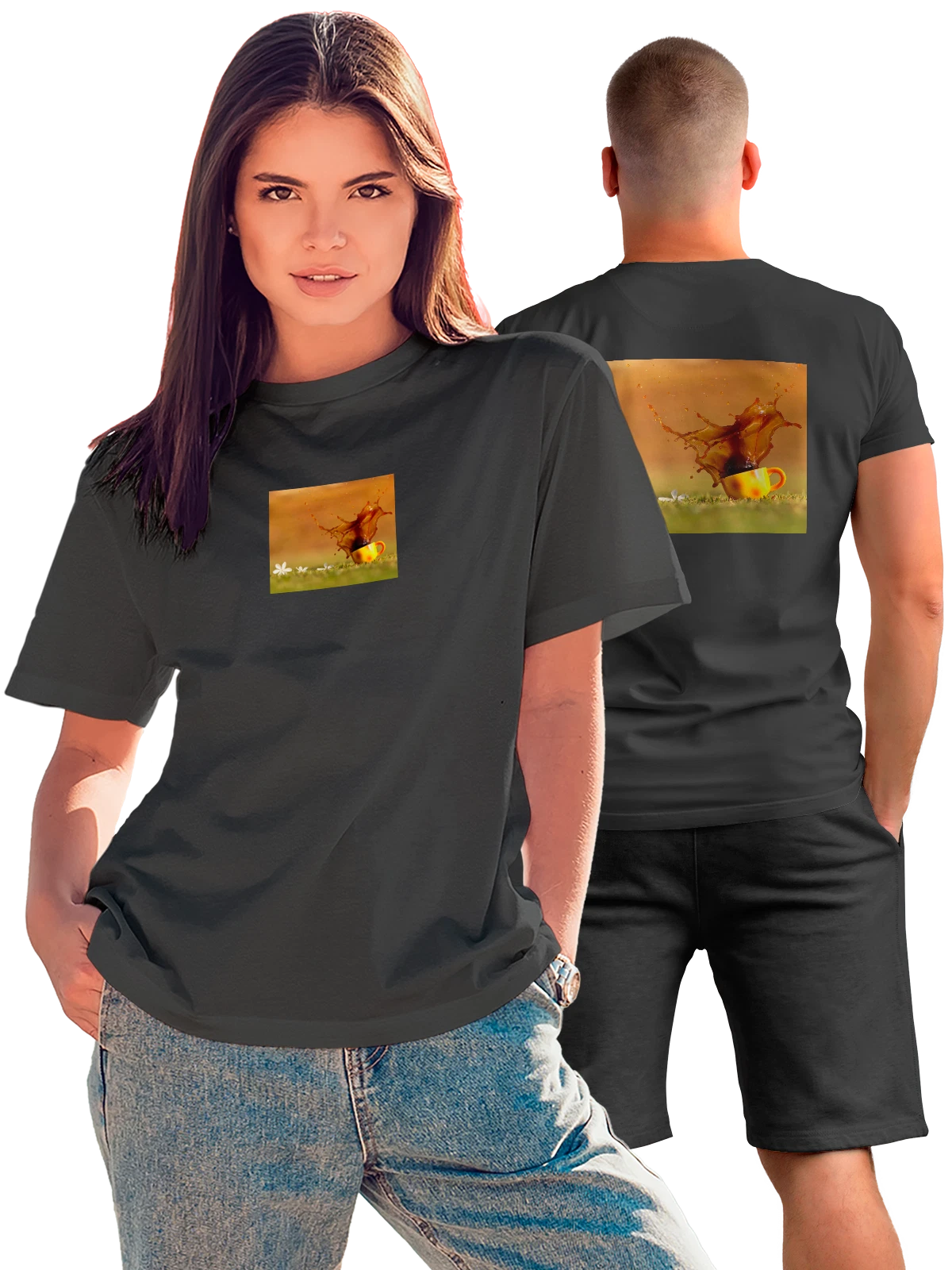 Футболка Кружка лужайке чёрная с принтом на спине — яркая композиция — Чёрная, фото 1