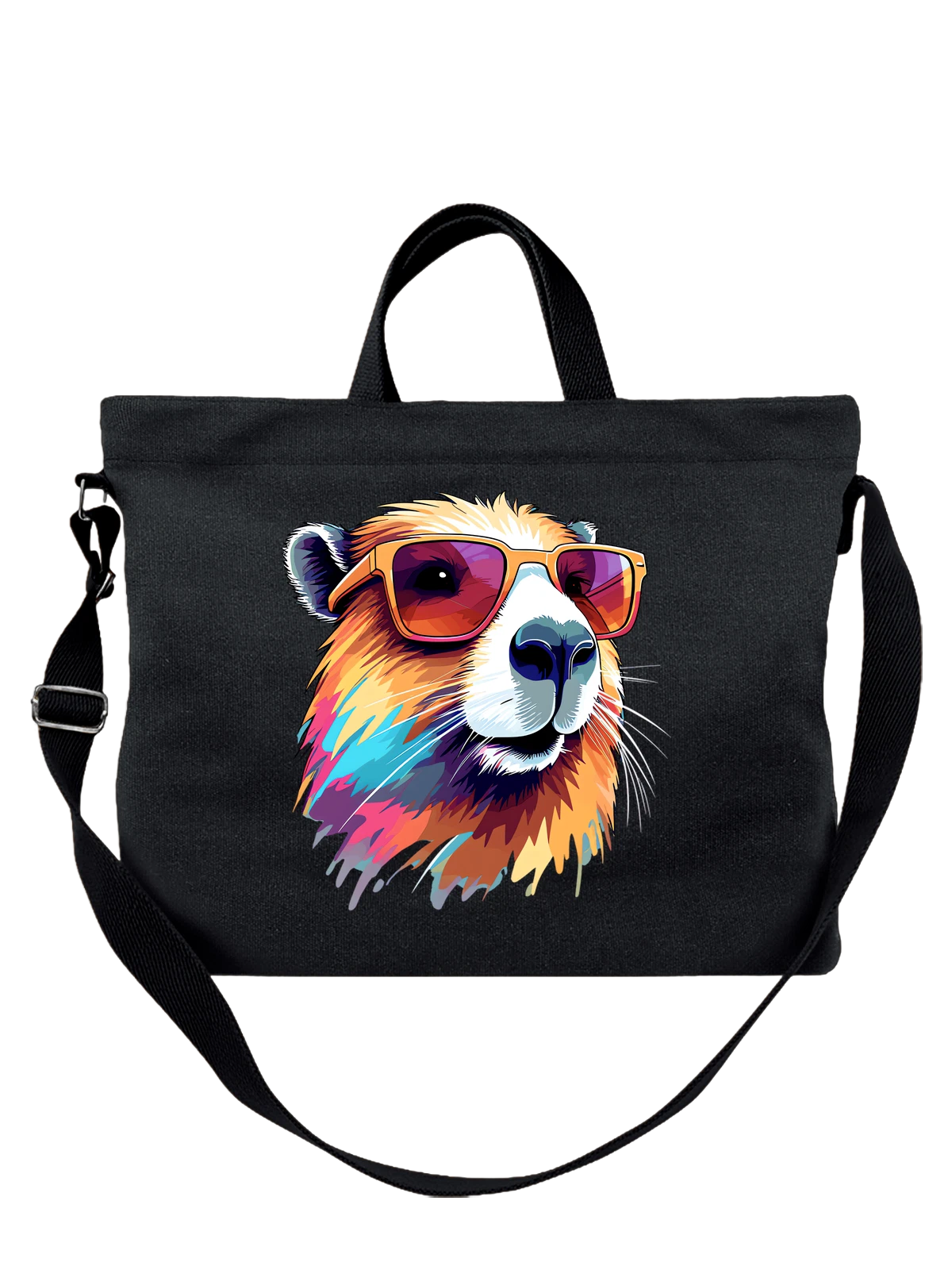 Сумка чёрная с принтом Медведь Bear мультфильм яркие очки — выразительные глаза — Чёрная, фото 1