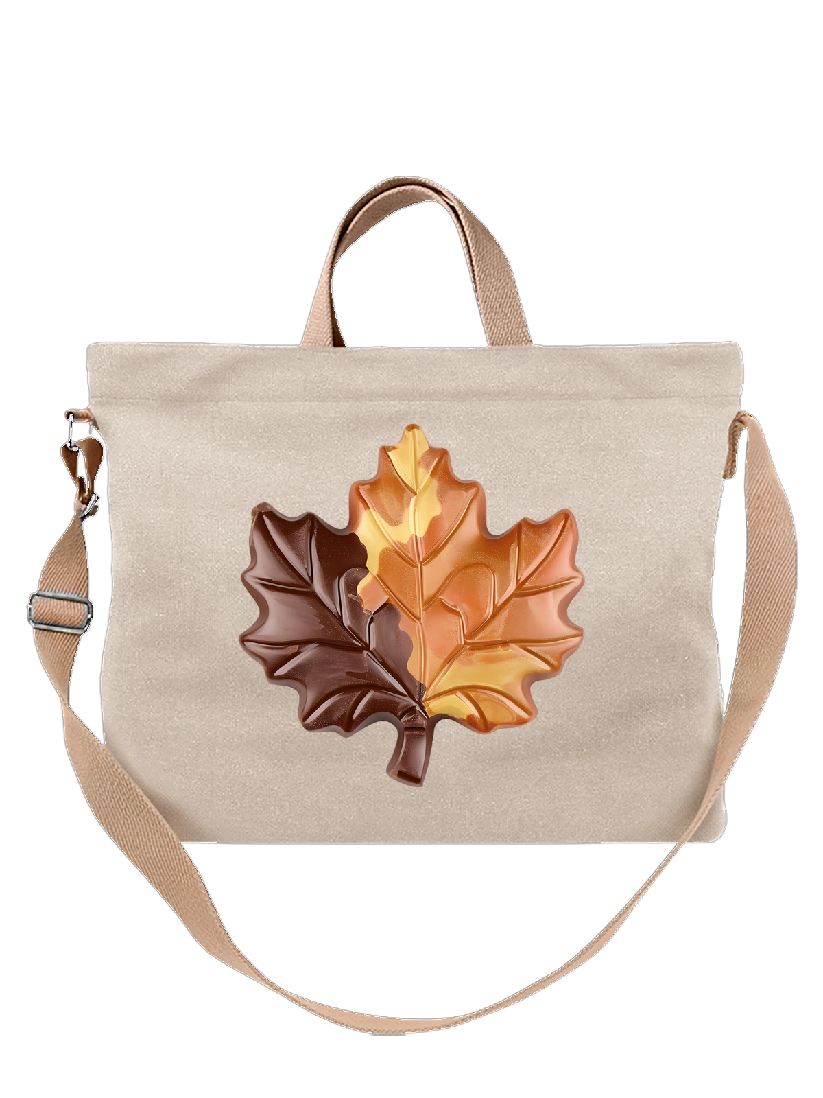 Сумка с шоколадным кленовым maple leaf белая с принтом — декоративная листва — Белая, фото 1