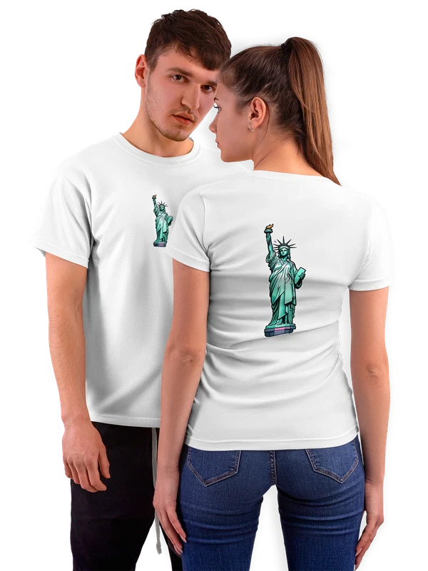Футболка Статуя Свободы с факелом и табличкой — Белая, фото 1