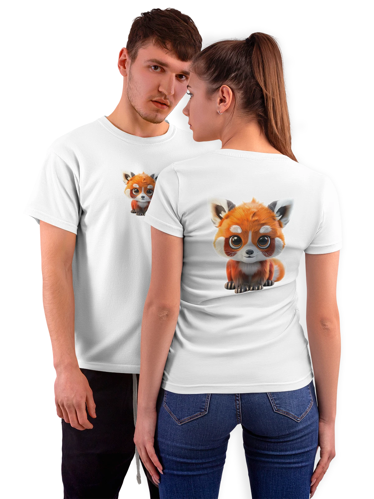 Футболка Милый лисенок с большими глазами белая с принтом на спине — детский мультяшный стиль — Белая, фото 1